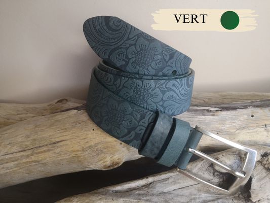 CEINTURE MIXTE EN CUIR ARTISANAL GRAS IMPRIME