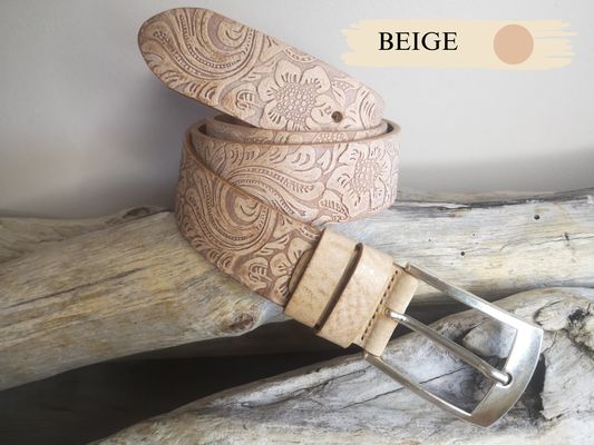 CEINTURE MIXTE EN CUIR ARTISANAL GRAS IMPRIME