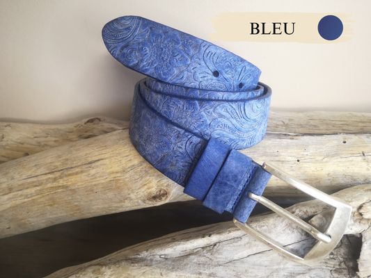 CEINTURE MIXTE EN CUIR ARTISANAL GRAS IMPRIME