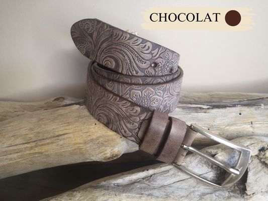 CEINTURE MIXTE EN CUIR ARTISANAL GRAS IMPRIME