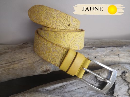 CEINTURE MIXTE EN CUIR ARTISANAL GRAS IMPRIME