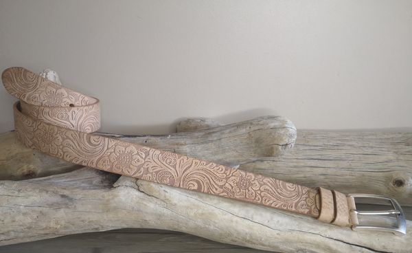CEINTURE MIXTE EN CUIR ARTISANAL GRAS IMPRIME