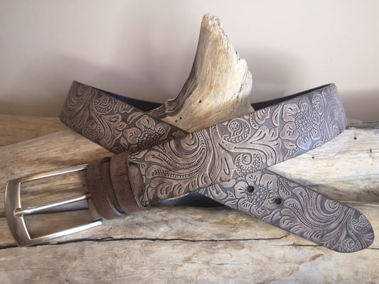 CEINTURE MIXTE EN CUIR ARTISANAL GRAS IMPRIME