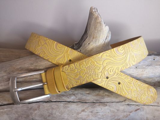 CEINTURE MIXTE EN CUIR ARTISANAL GRAS IMPRIME