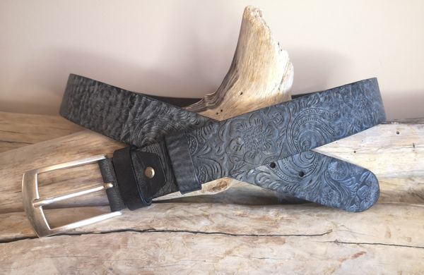 CEINTURE MIXTE EN CUIR ARTISANAL GRAS IMPRIME