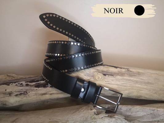 CEINTURE EN CUIR CLOUTEE NOIRE