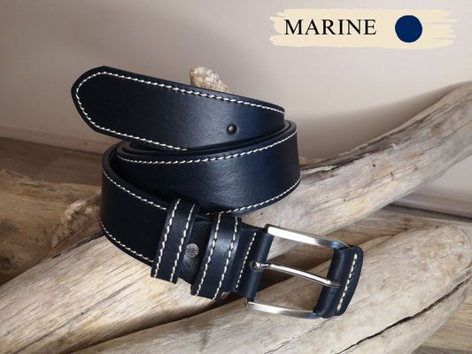 CEINTURE MIXTE EN CUIR DE TAUREAU AVEC COUTURES
