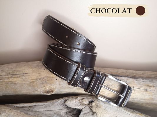 CEINTURE MIXTE EN CUIR DE TAUREAU AVEC COUTURES