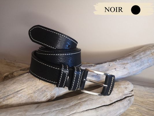 CEINTURE MIXTE EN CUIR DE TAUREAU AVEC COUTURES