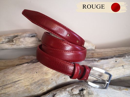 CEINTURE FEMME CUIR FINE 2.5CM DE VACHETTE AVEC COUTURES