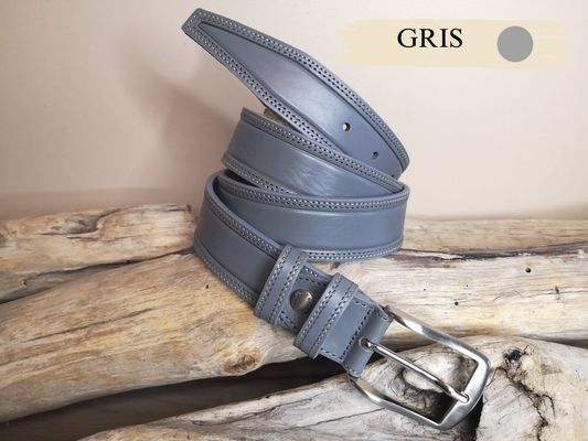 CEINTURE MIXTE DE 3.5CM EN CUIR DE TAUREAU AVEC COUTURES