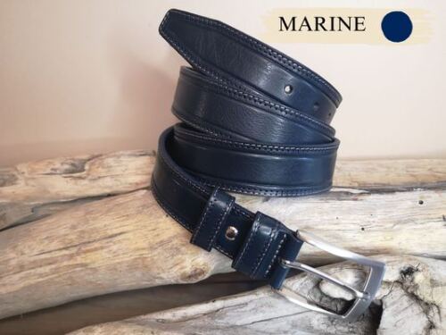 CEINTURE MIXTE DE 3.5CM EN CUIR DE TAUREAU AVEC COUTURES