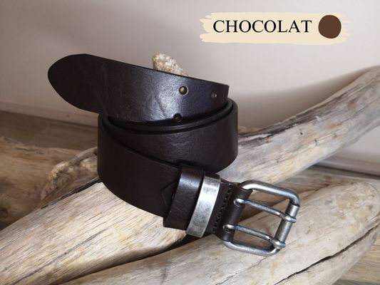 CEINTURE CUIR HOMME EN CUIR PLEINE FLEUR AVEC DOUBLE ARDILLON