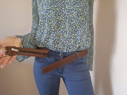 CEINTURE CACHE BILLET MIXTE DE VOYAGE, PORTE BILLETS EN CUIR PLEINE FLEUR