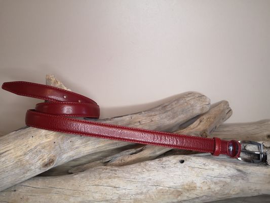 CEINTURE FEMME CUIR FINE 2.5CM EN CUIR DE VACHETTE AVEC COUTURES