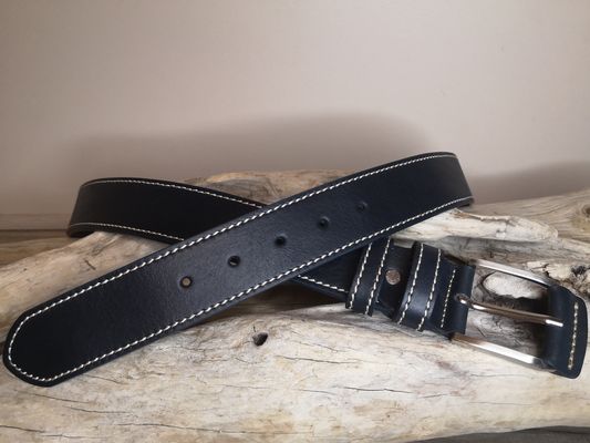 CEINTURE MIXTE EN CUIR DE TAUREAU AVEC COUTURES