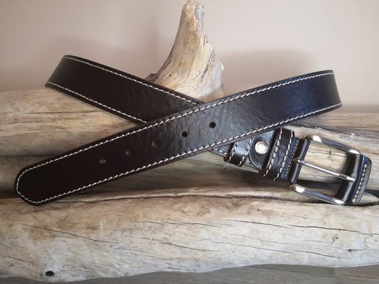 CEINTURE MIXTE EN CUIR DE TAUREAU AVEC COUTURES