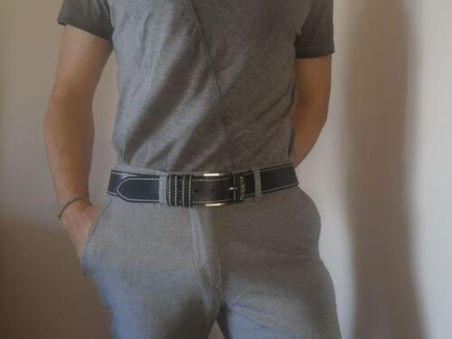 CEINTURE MIXTE EN CUIR DE TAUREAU AVEC COUTURES