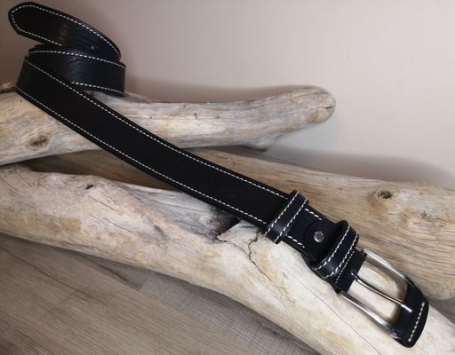 CEINTURE MIXTE EN CUIR DE TAUREAU AVEC COUTURES