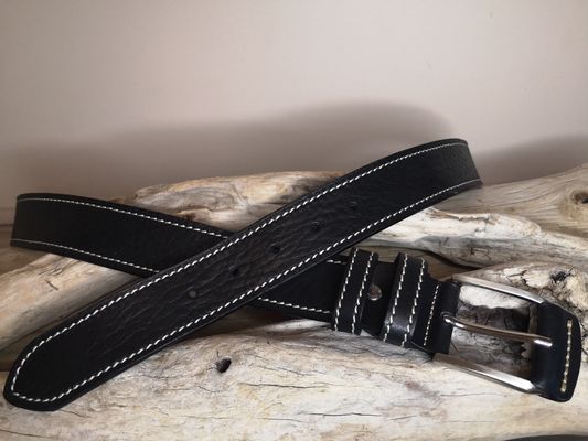 CEINTURE MIXTE EN CUIR DE TAUREAU AVEC COUTURES