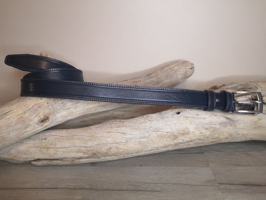 CEINTURE MIXTE DE 3.5CM EN CUIR DE TAUREAU AVEC COUTURES