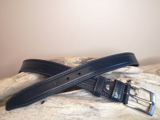 CEINTURE MIXTE DE 3.5CM EN CUIR DE TAUREAU AVEC COUTURES