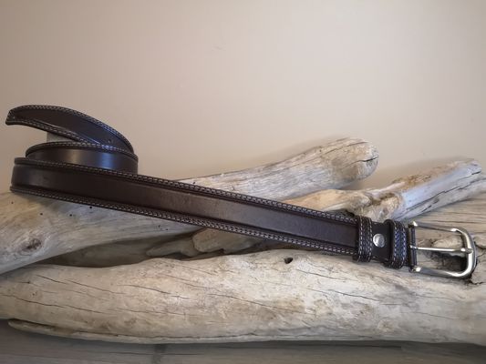 CEINTURE MIXTE DE 3.5CM EN CUIR DE TAUREAU AVEC COUTURES