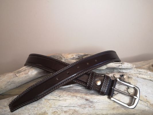 CEINTURE MIXTE DE 3.5CM EN CUIR DE TAUREAU AVEC COUTURES