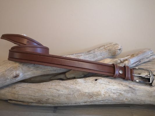CEINTURE MIXTE DE 3.5CM EN CUIR DE TAUREAU AVEC COUTURES