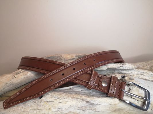 CEINTURE MIXTE DE 3.5CM EN CUIR DE TAUREAU AVEC COUTURES
