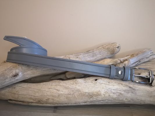 CEINTURE MIXTE DE 3.5CM EN CUIR DE TAUREAU AVEC COUTURES
