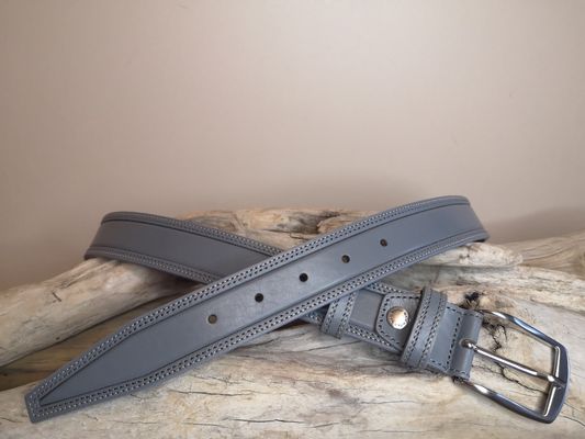 CEINTURE MIXTE DE 3.5CM EN CUIR DE TAUREAU AVEC COUTURES