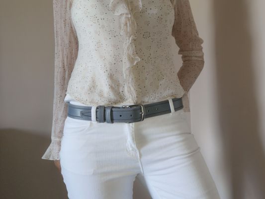 CEINTURE MIXTE DE 3.5CM EN CUIR DE TAUREAU AVEC COUTURES