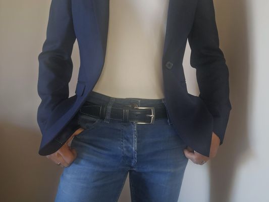 CEINTURE MIXTE DE 3.5CM EN CUIR DE TAUREAU AVEC COUTURES
