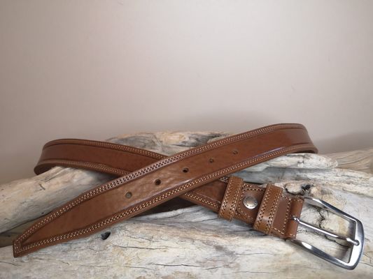 CEINTURE MIXTE DE 3.5CM EN CUIR DE TAUREAU AVEC COUTURES
