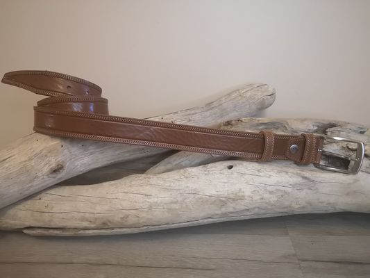 CEINTURE MIXTE DE 3.5CM EN CUIR DE TAUREAU AVEC COUTURES
