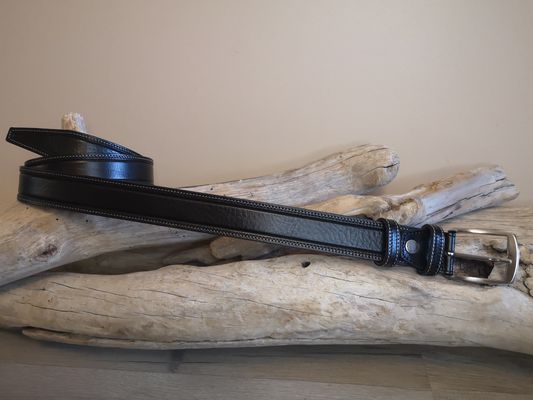 CEINTURE MIXTE DE 3.5CM EN CUIR DE TAUREAU AVEC COUTURES