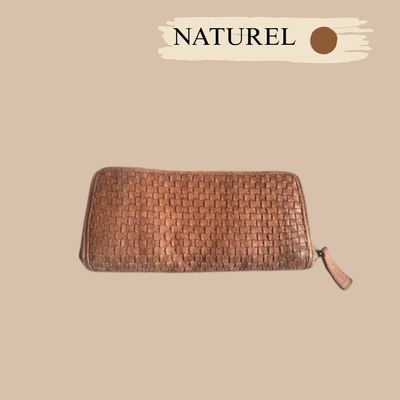 Portefeuille femme original en cuir tressé