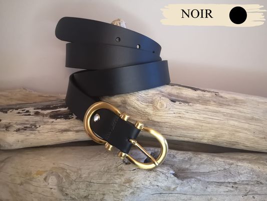 CEINTURE CUIR FEMME LUXE EN CUIR VERITABLE DE 3CM BOUCLE DOREE