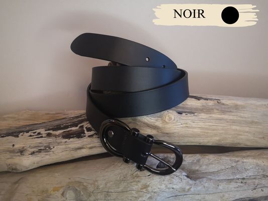 CEINTURE EN CUIR FEMME DE 3CM EN CUIR VERITABLE BOUCLE NOIRE