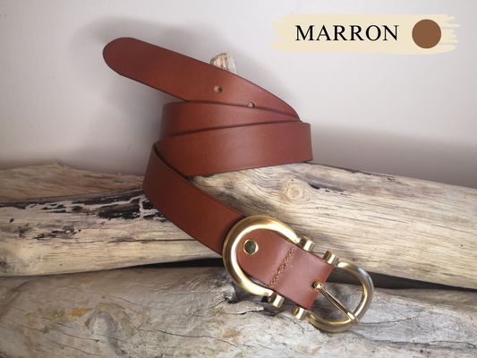 CEINTURE CUIR FEMME LUXE EN CUIR VERITABLE DE 3CM BOUCLE DOREE