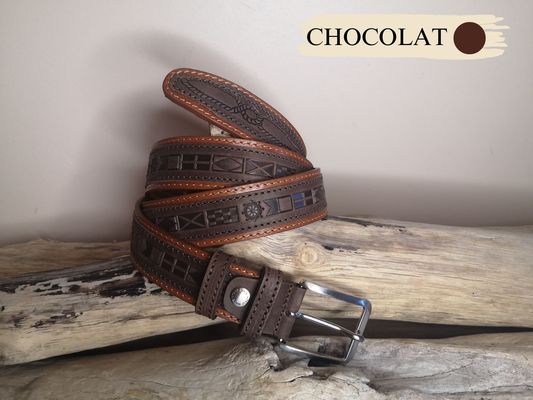 CEINTURE MIXTE IMPRIME EN CUIR RETOURNÉ DE 3.5CM