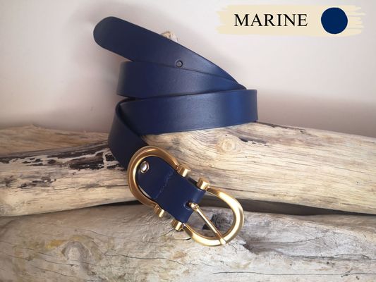 CEINTURE CUIR FEMME LUXE EN CUIR VERITABLE DE 3CM BOUCLE DOREE