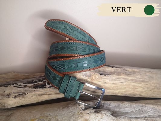 CEINTURE MIXTE IMPRIME EN CUIR RETOURNÉ DE 3.5CM