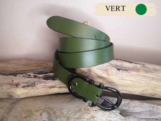 CEINTURE EN CUIR FEMME DE 3CM EN CUIR VERITABLE BOUCLE NOIRE