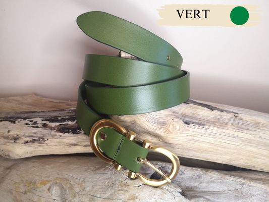 CEINTURE CUIR FEMME LUXE EN CUIR VERITABLE DE 3CM BOUCLE DOREE