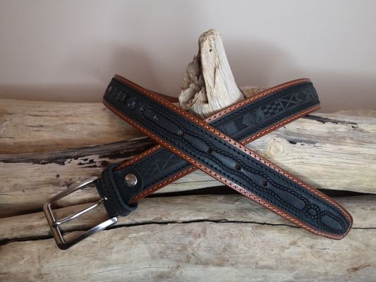 CEINTURE MIXTE IMPRIME EN CUIR RETOURNÉ DE 3.5CM