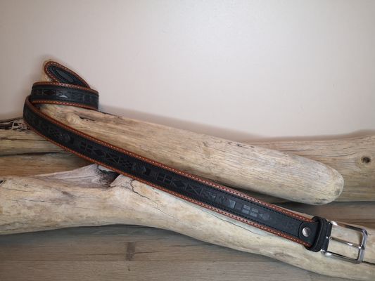 CEINTURE MIXTE IMPRIME EN CUIR RETOURNÉ DE 3.5CM