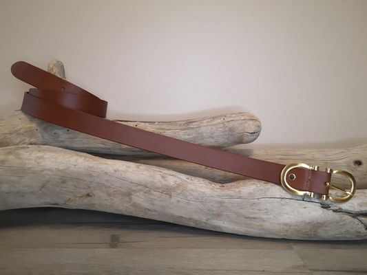 CEINTURE CUIR FEMME LUXE EN CUIR VERITABLE DE 3CM BOUCLE DOREE