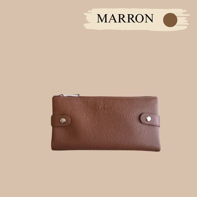 Portefeuille pochette femme en cuir de vachette grainé
